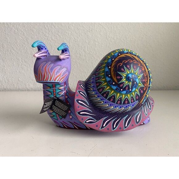 Pineda Covalin Alebrije Large Snail Hand Painted Oaxacan Wood Carving Signed - Picture 1 of 15